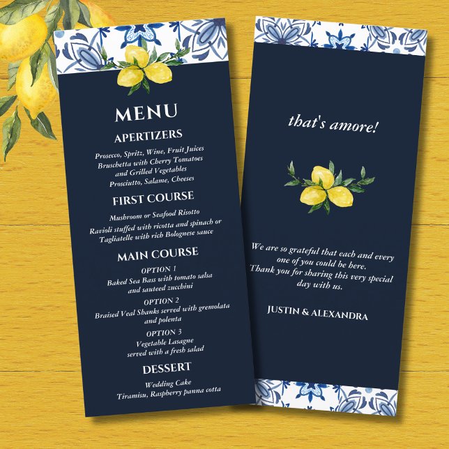 Menu Mariage italien de citron méditerranéen Navy (Créateur téléchargé)