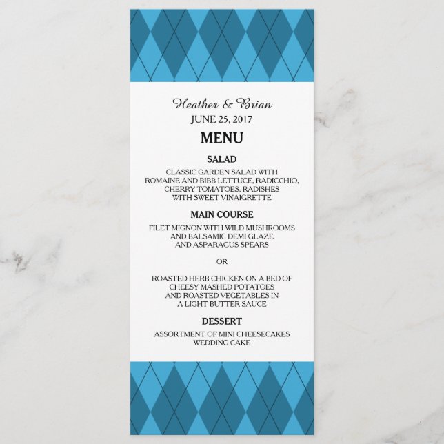 Menu Mariage Jacquard bleu (Devant)