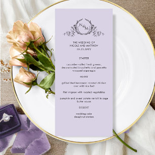 Menu Mariage Lavender Purple Élégant Monogram