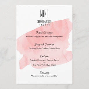 Menu Mariage Laver à l'aquarelle rose