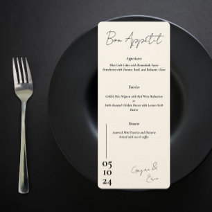 Menu Mariage Lettre d'amour noir et blanc