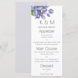 Menu Mariage Lilacs à l'aquarelle romantique