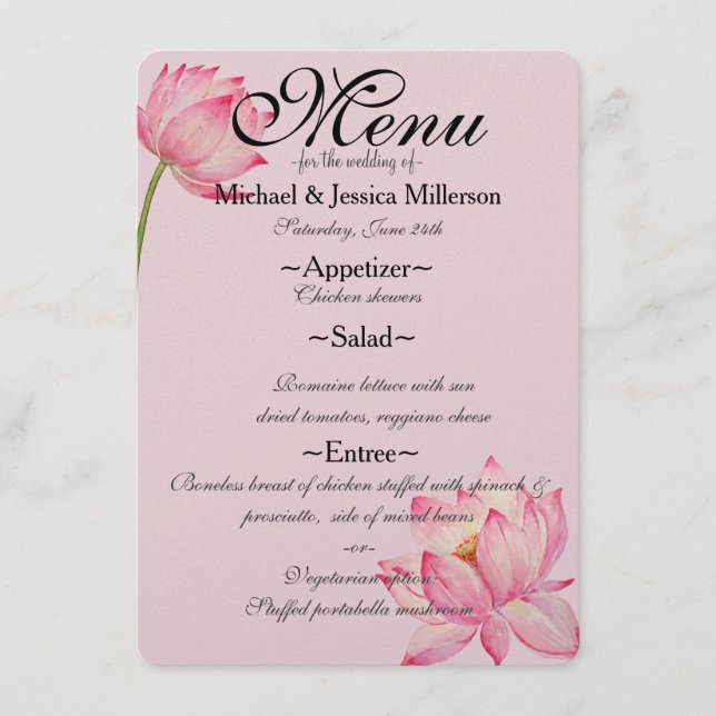 Menu Mariage Lotus Rose (Devant)