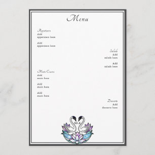 Menu Mariage Lys d'eau en verre de verre blanc Swans