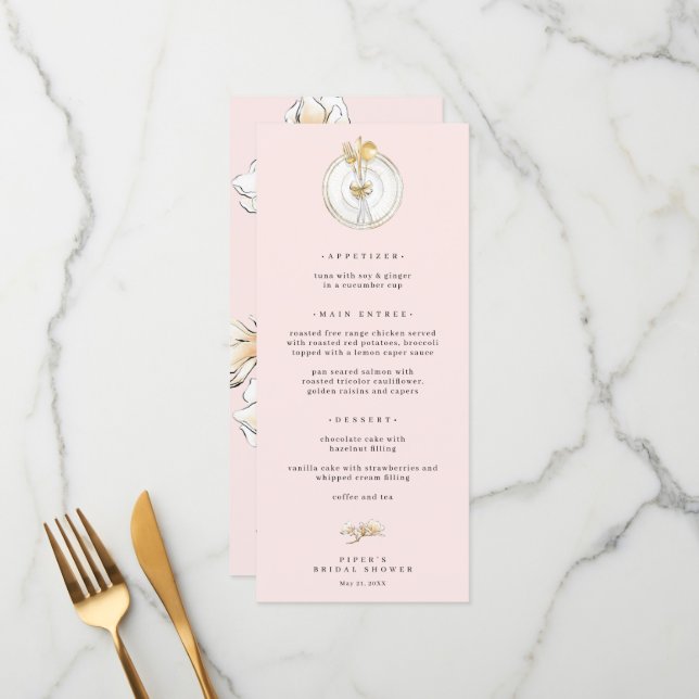 Menu Mariage Magnolia Gold Table Setting (Devant/Arrière en situation)