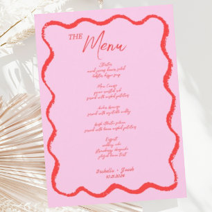 Menu Mariage manuscrit rouge rouge rose Vague rétro