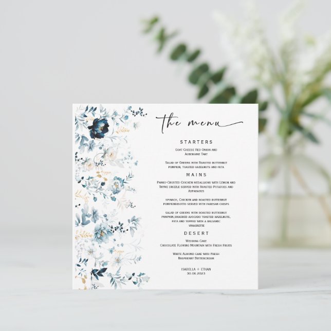 Menu mariage Marine Blue and Gold Modèle (Debout devant)