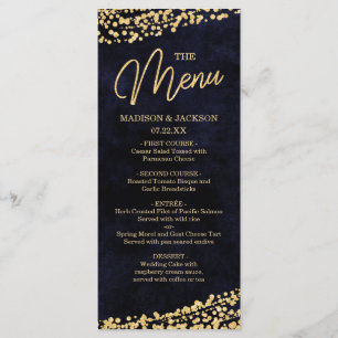 Menu Mariage Marine Blue Watercolor & Gold Confett