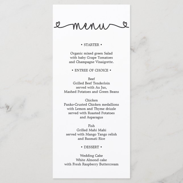 Menu Mariage - Menu Fête de l'mariée - Coeurs (Devant)