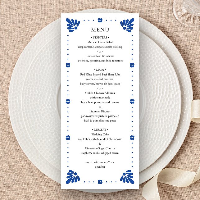 Menu Mariage mexicain Talavera (Talavera Mexican Wedding Menu by Fiesta Valley Print)
