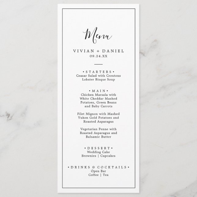 Menu Mariage minimaliste (Devant)