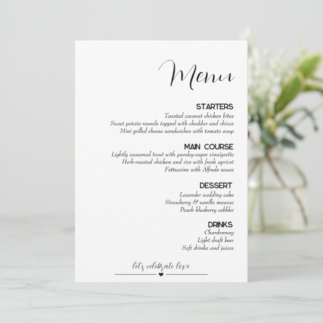 Menu Mariage minimaliste (Debout devant)