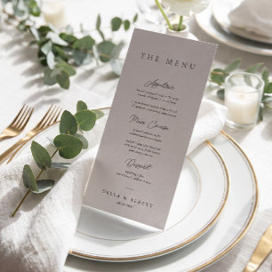 Menu Mariage Minimaliste Calligraphique Gris Clair