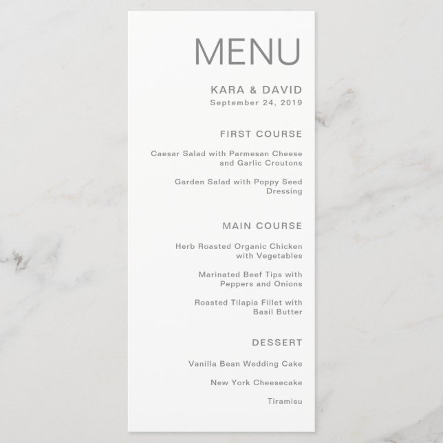 Menu Mariage minimaliste chic | Gray (Devant)