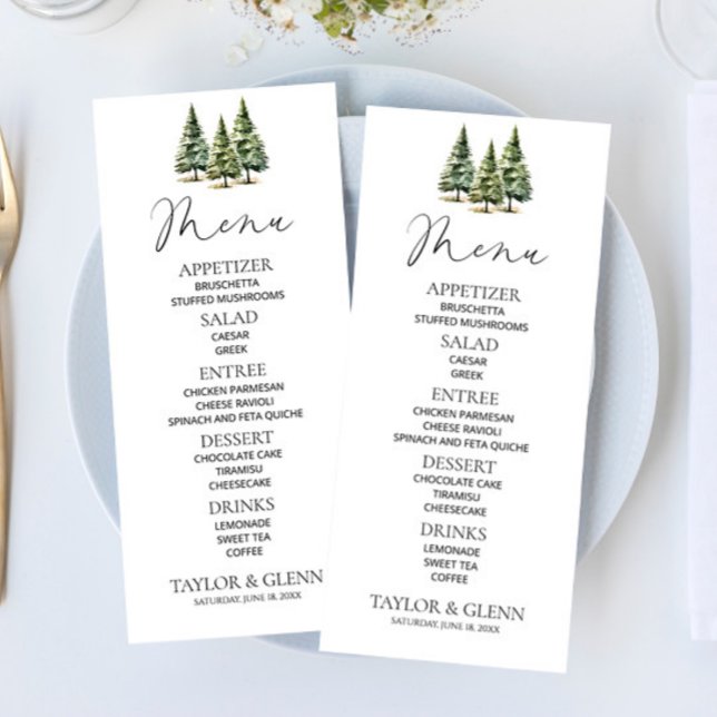 Menu Mariage minimaliste de la forêt de pins neigeux d' (Créateur téléchargé)