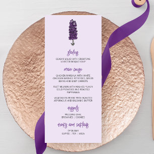 Menu Mariage minimaliste de larkspur violet