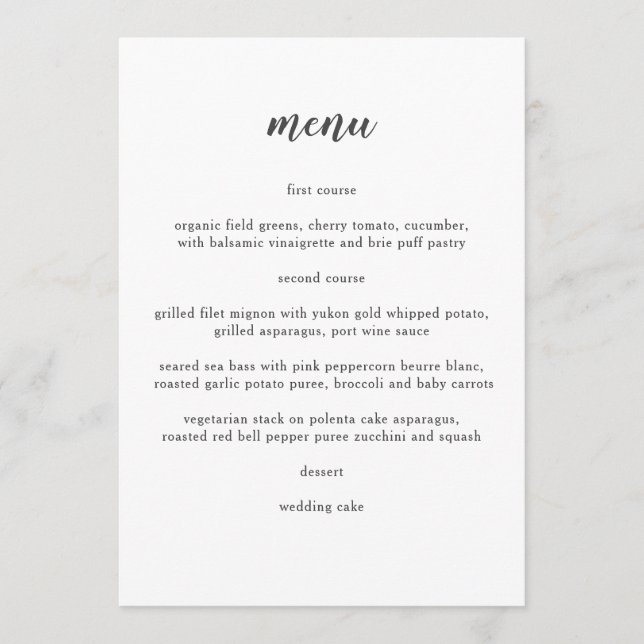 Menu Mariage minimaliste de précision (Devant)
