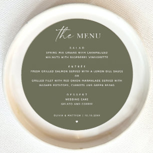Menu Mariage minimaliste du cercle vert olive