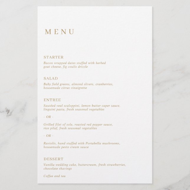 Menu Mariage minimaliste Gold Modern (Devant)