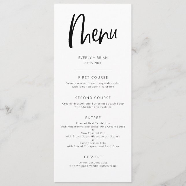 Menu Mariage minimaliste moderne (Devant)
