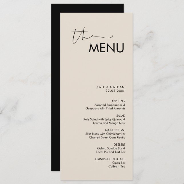 Menu Mariage minimaliste moderne (Devant / Derrière)