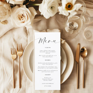 Menu Mariage minimaliste moderne noir et blanc