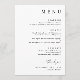 Menu Mariage minimaliste moderne noir et blanc