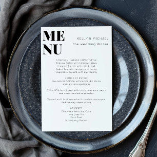 Menu Mariage minimaliste moderne noir et blanc élégant