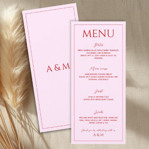Menu Mariage minimaliste moderne rose et rouge