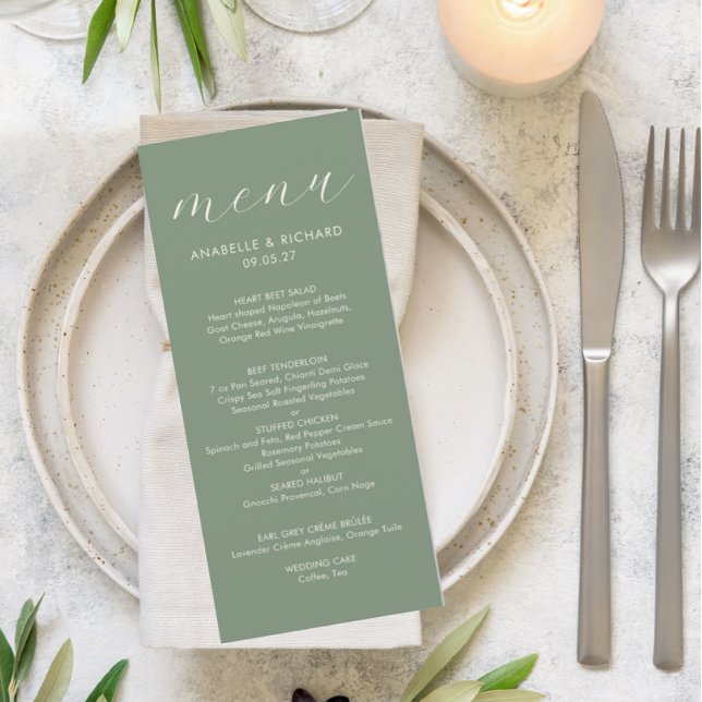 Menu Mariage Minimaliste Moderne Vert Sauge (Créateur téléchargé)