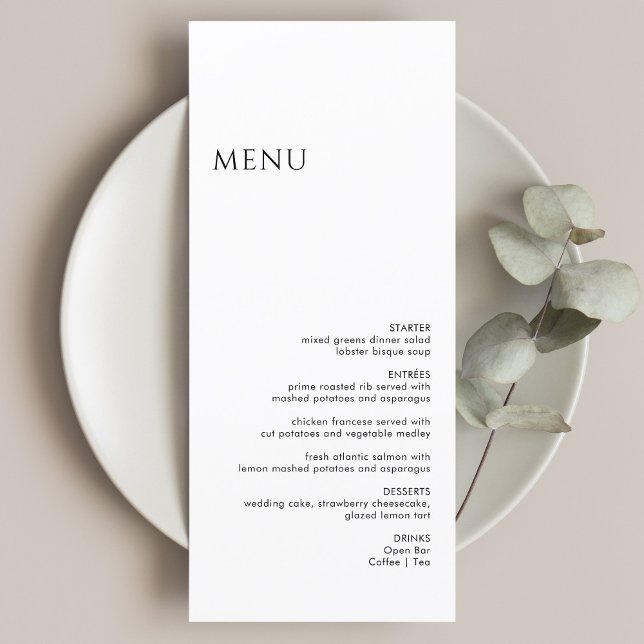 Menu Mariage minimaliste noir et blanc (Créateur téléchargé)
