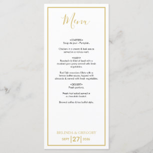 Menu Mariage minimaliste noir et blanc en or simple