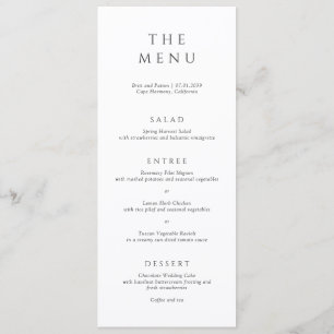 Menu Mariage Minimaliste Noir et Blanc Moderne
