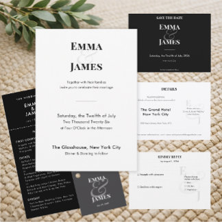 Menu Mariage minimaliste noir inversé | QR | Élégant
