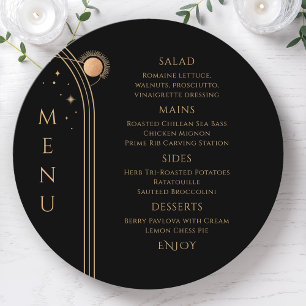 Menu Mariage Minimaliste Noir Or Étoiles Célestes