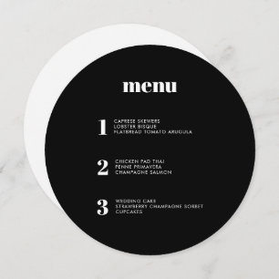 Menu Mariage minimaliste noir rond moderne