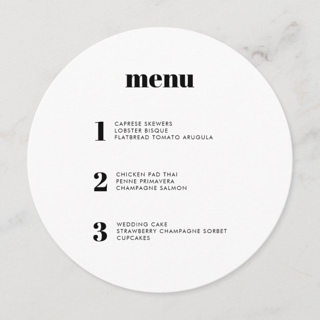 Menu Mariage minimaliste simple rond moderne (Devant)
