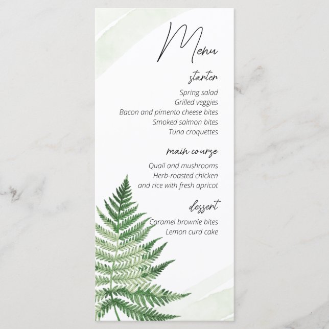 Menu Mariage minimaliste Vert Fern (Devant)