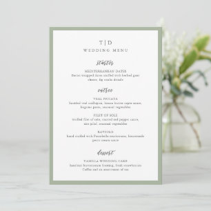Menu Mariage Moderne au Vert Sauge Élégant avec Monogra
