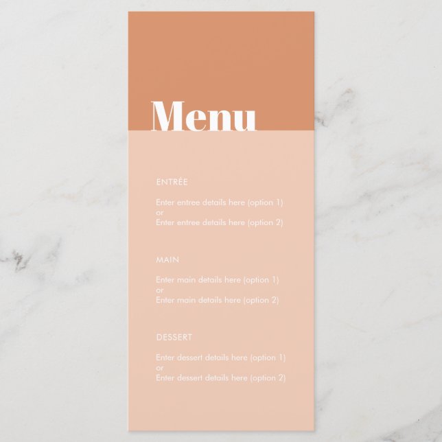 Menu Mariage moderne Bold Tan & Blush Desert Boho (Devant)