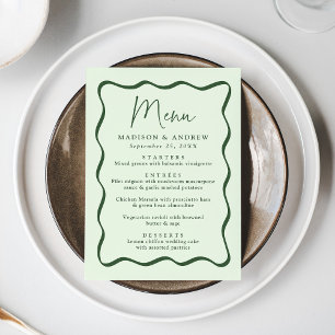 Menu Mariage Moderne Cadre Vert Ondulé