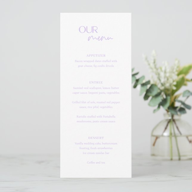 Menu Mariage Moderne Chic Lilas (Debout devant)