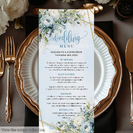 Menu Mariage moderne Dusty Blue Green Gold Frame