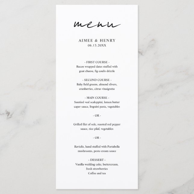 Menu Mariage Moderne Écriture Rustique (Devant)