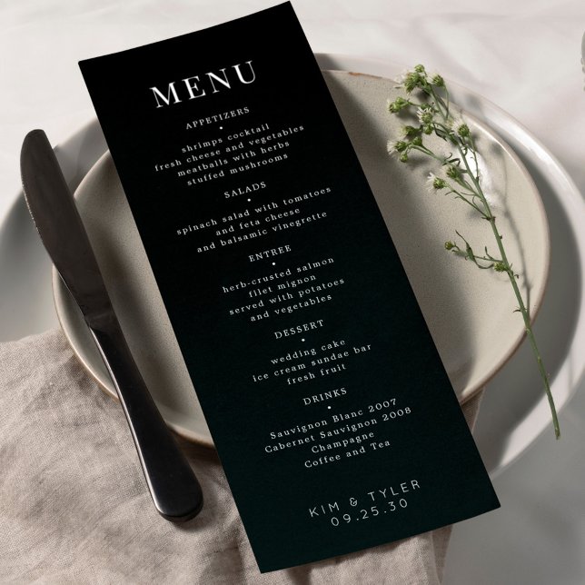 Menu Mariage moderne élégant noir et blanc simple (Créateur téléchargé)