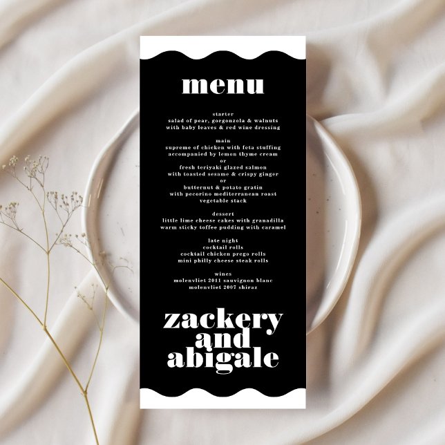 Menu Mariage moderne Gras Wavy encadré Bordure Blanc No (Créateur téléchargé)