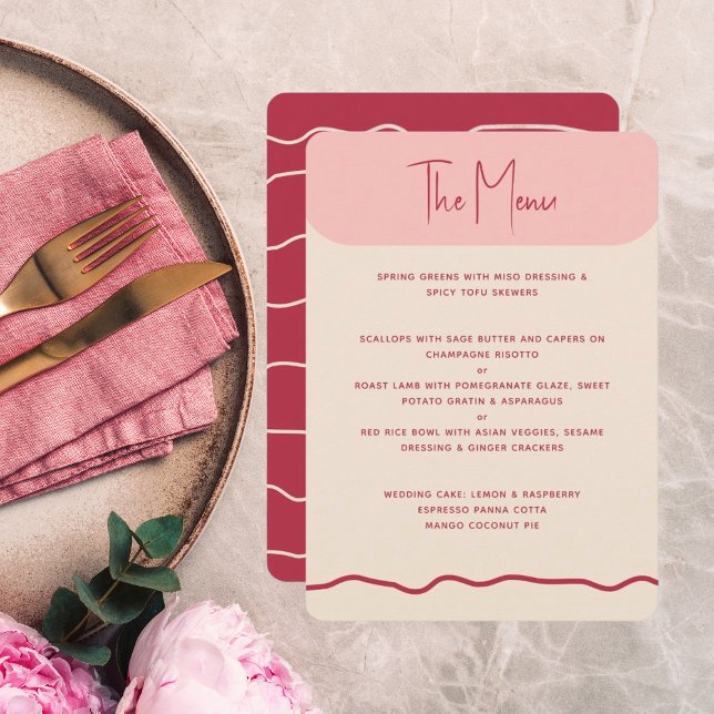 Menu Mariage moderne Gras Wavy Frame Magenta Rose (Créateur téléchargé)