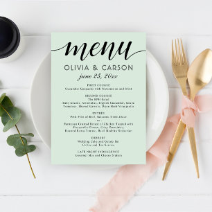 Menu Mariage Moderne Menthe et Écriture Noire