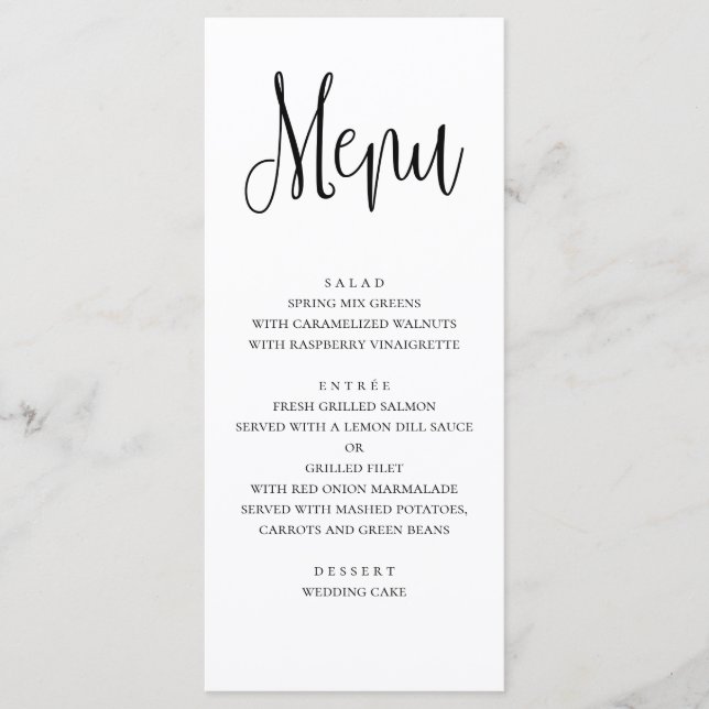 Menu mariage moderne. Menu du dîner noir et blanc (Devant)