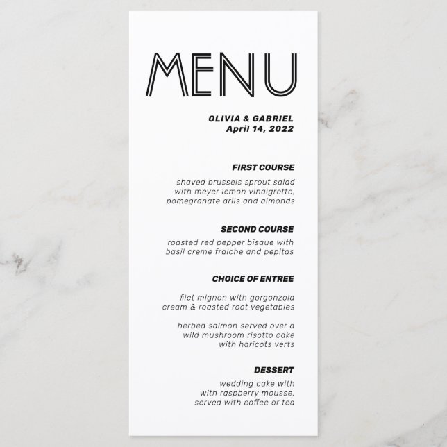 Menu Mariage moderne minimaliste noir et blanc (Devant)